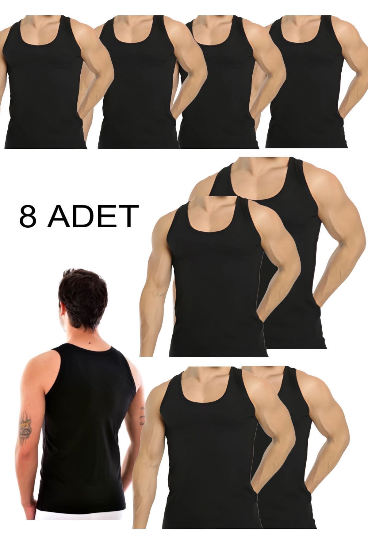 8-PIECE BLACK MEN'S UNDERSHIRT
