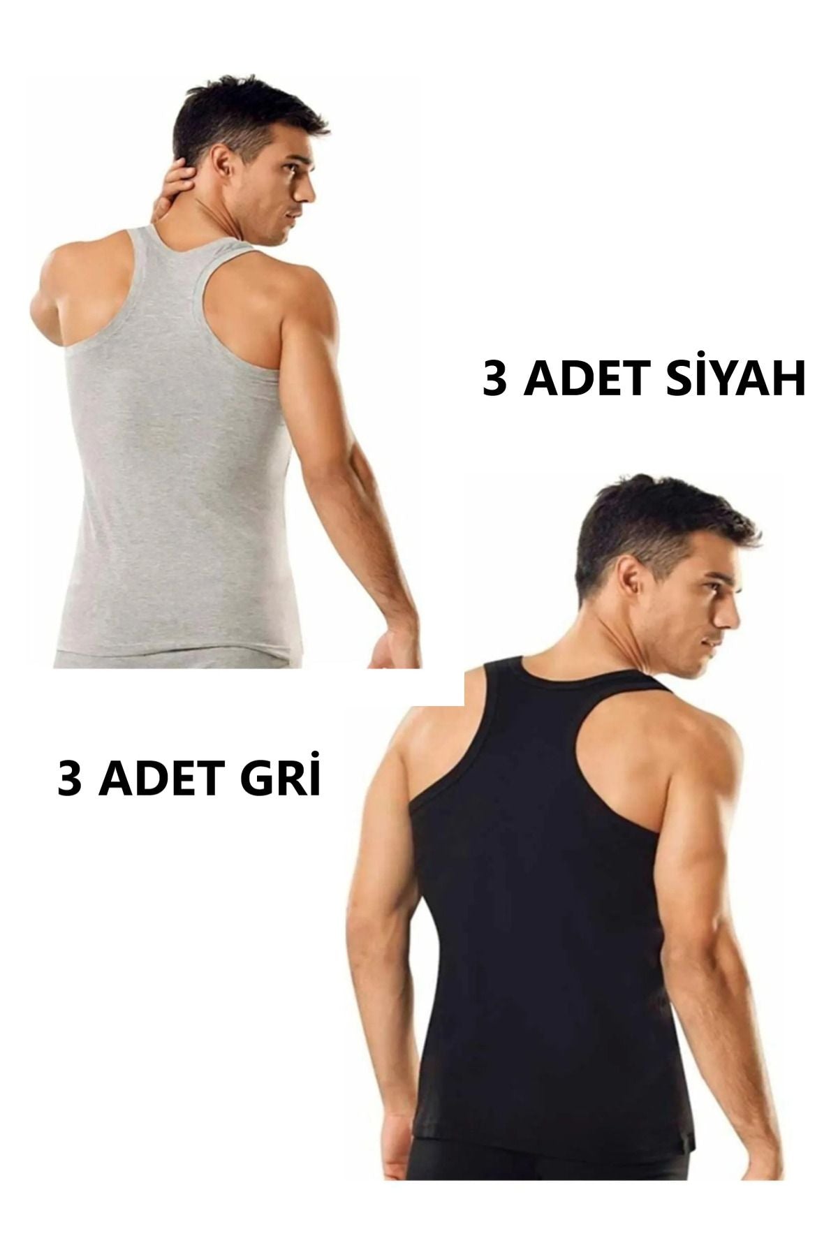 6-Pack Men's Gray Black Rib Sportsman (RAMBO) Undershirt 100% Cotton