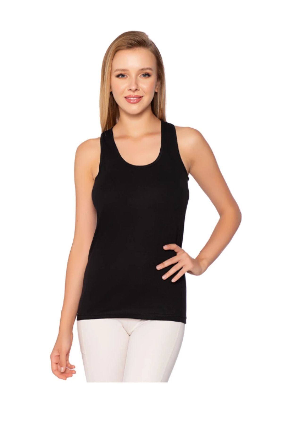Women's Rib Wide Strap Plain Bias Undershirt 6-Pack Black