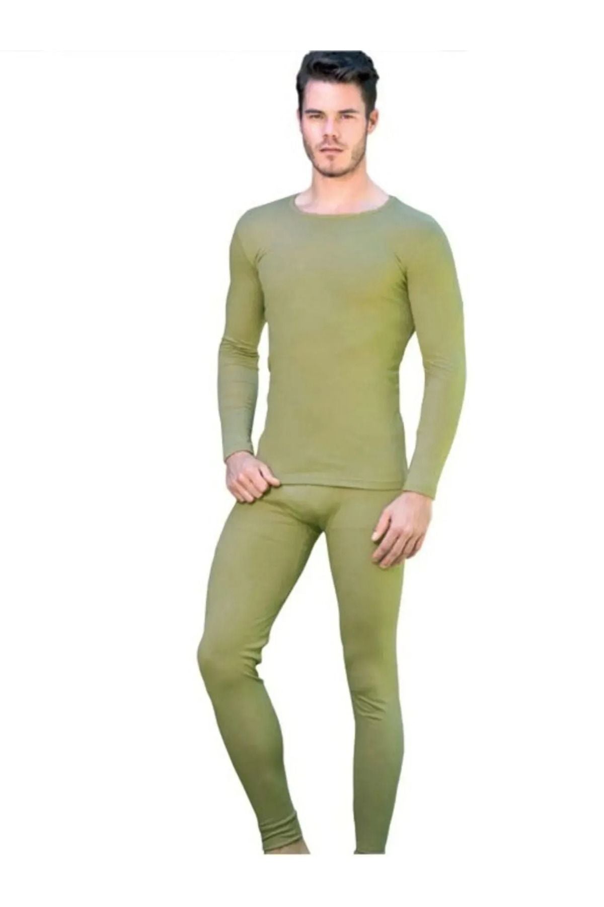 Men's Military Thermal Underwear Bottom Top Set Military Green