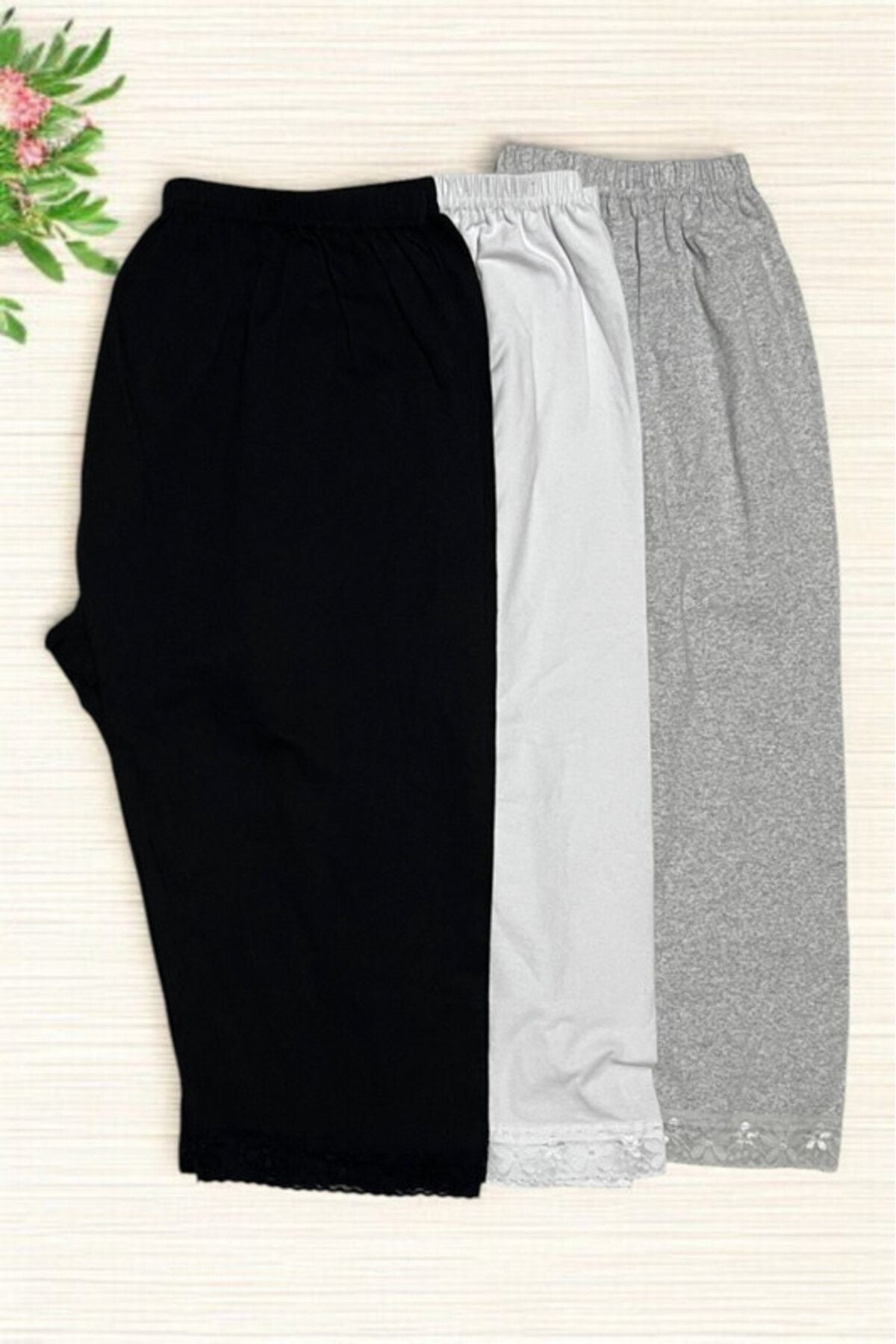 3 Pieces Women's Knee Length Short Lace Detailed Women's Tights Summer