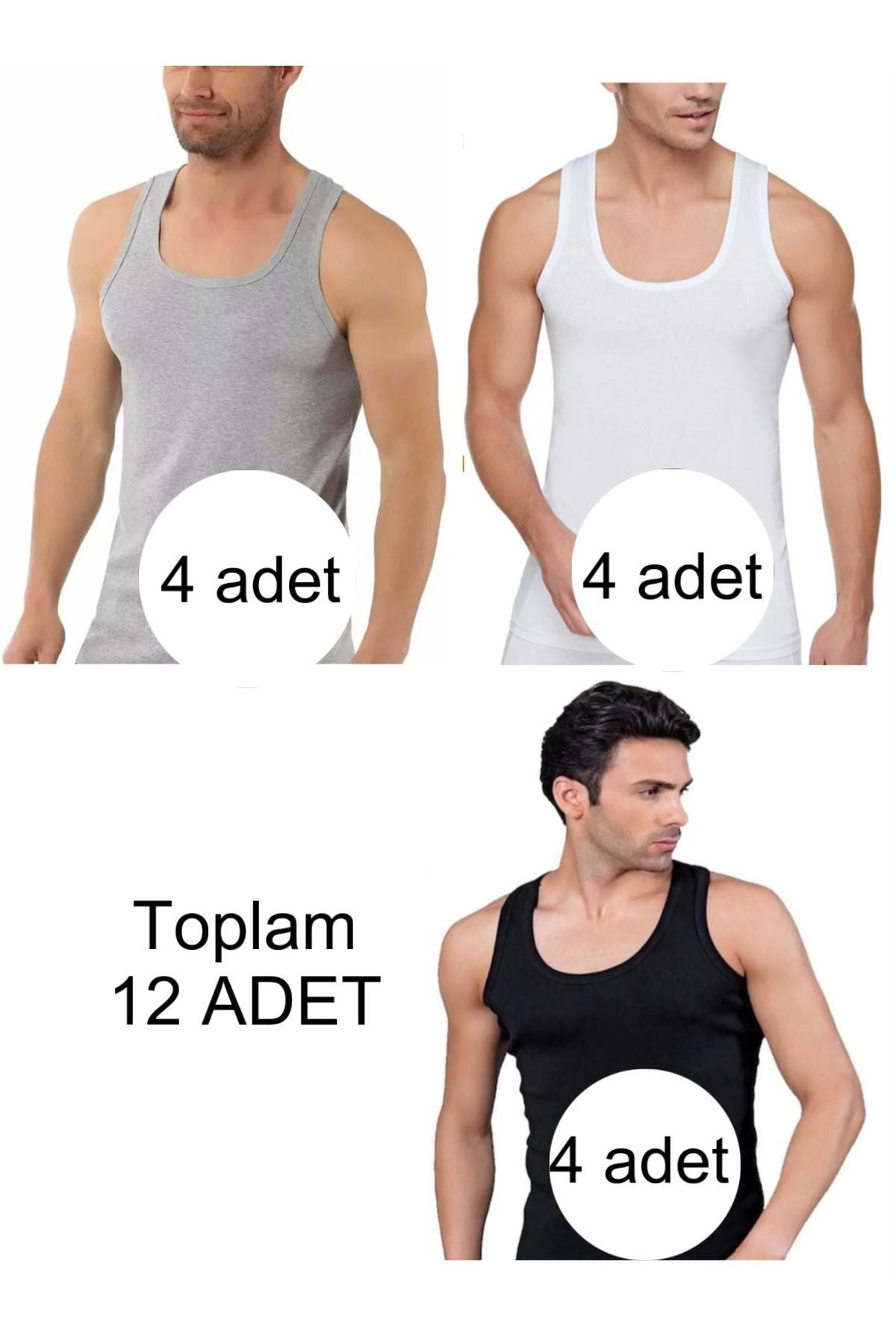 12-PIECE BLACK GRAY WHITE MEN'S UNDERSHIRT