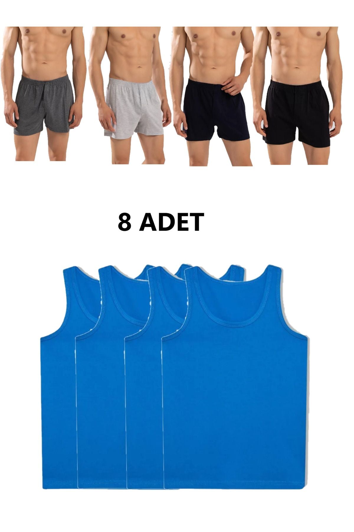 8-Pack Men's Combed Cotton Towel Waist Boxer and Undershirt (4 Undershirts 4 boxers)