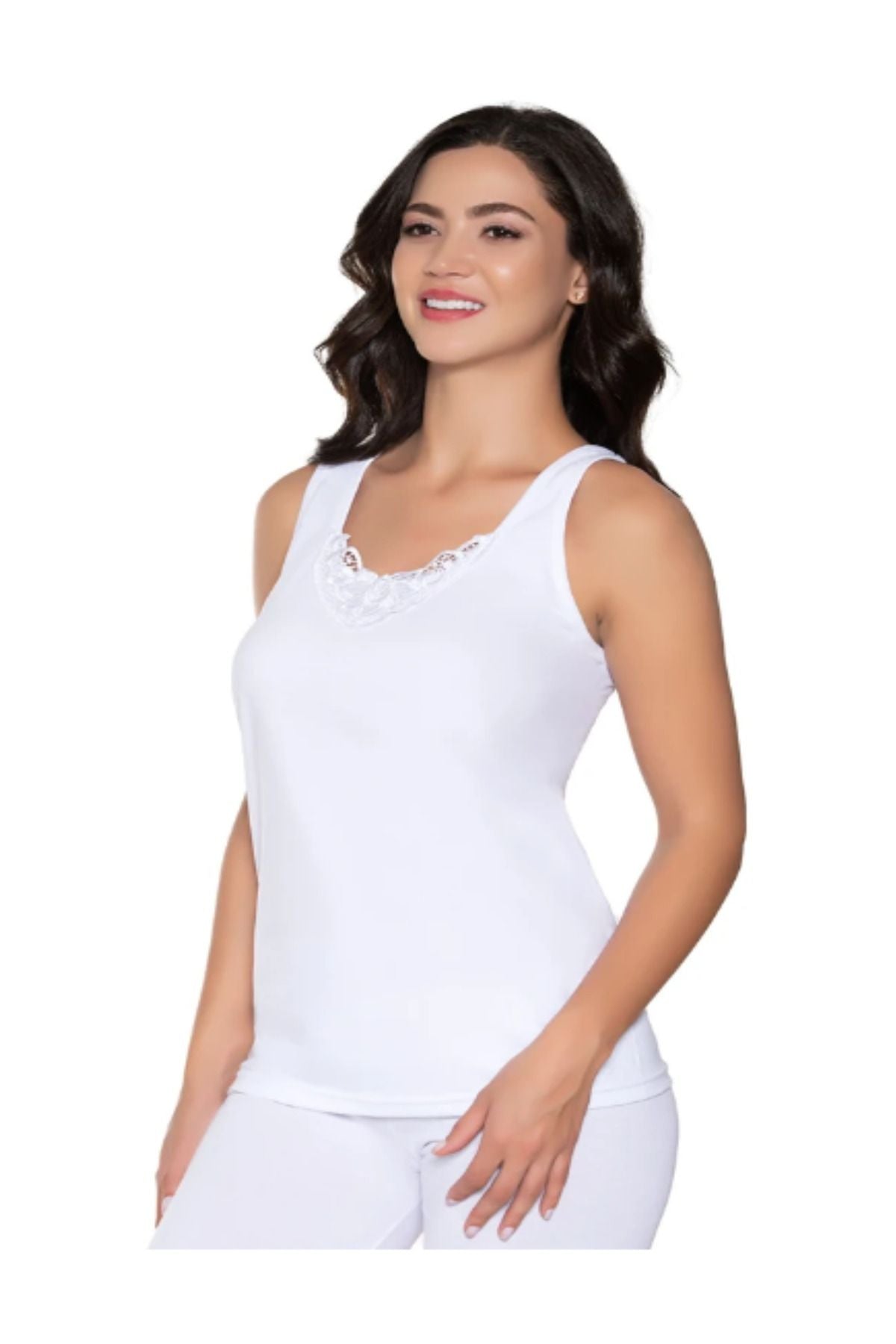 Women's Combed Cotton Wide Strap Laced Undershirt 6-Pack White