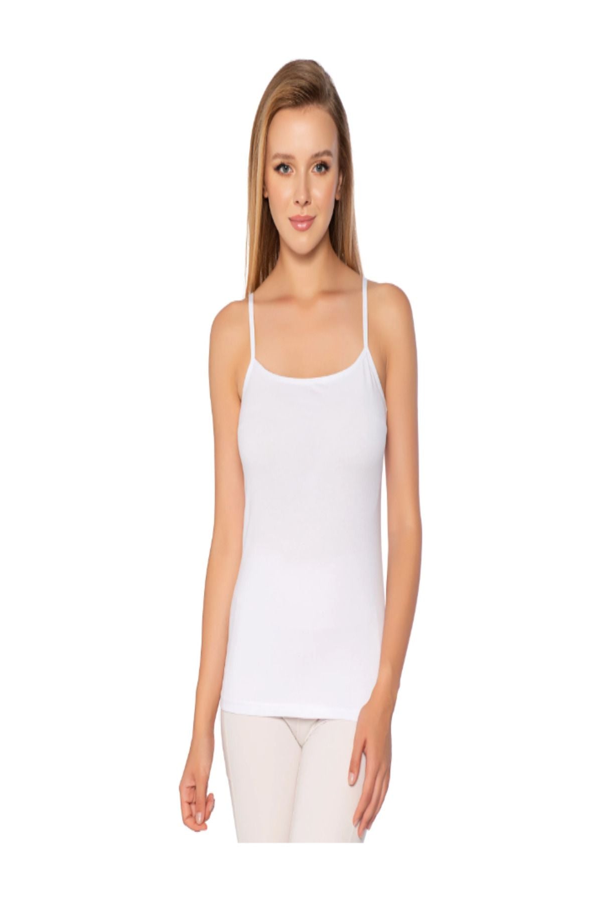 Women's 6-Piece Rib Rope Strap Plain Piping White Undershirt