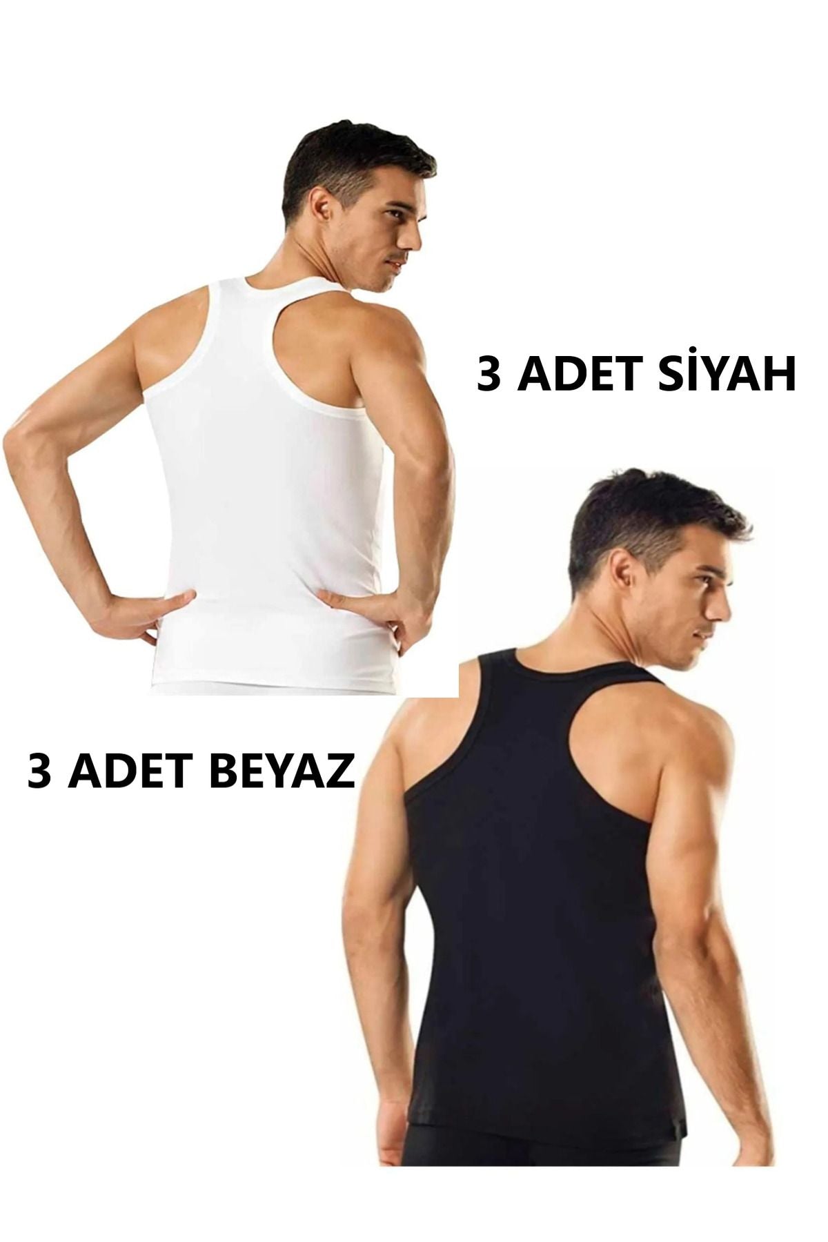 6-Pack Men's Black and White Ribbed Athlete (RAMBO) Undershirt 100% Cotton
