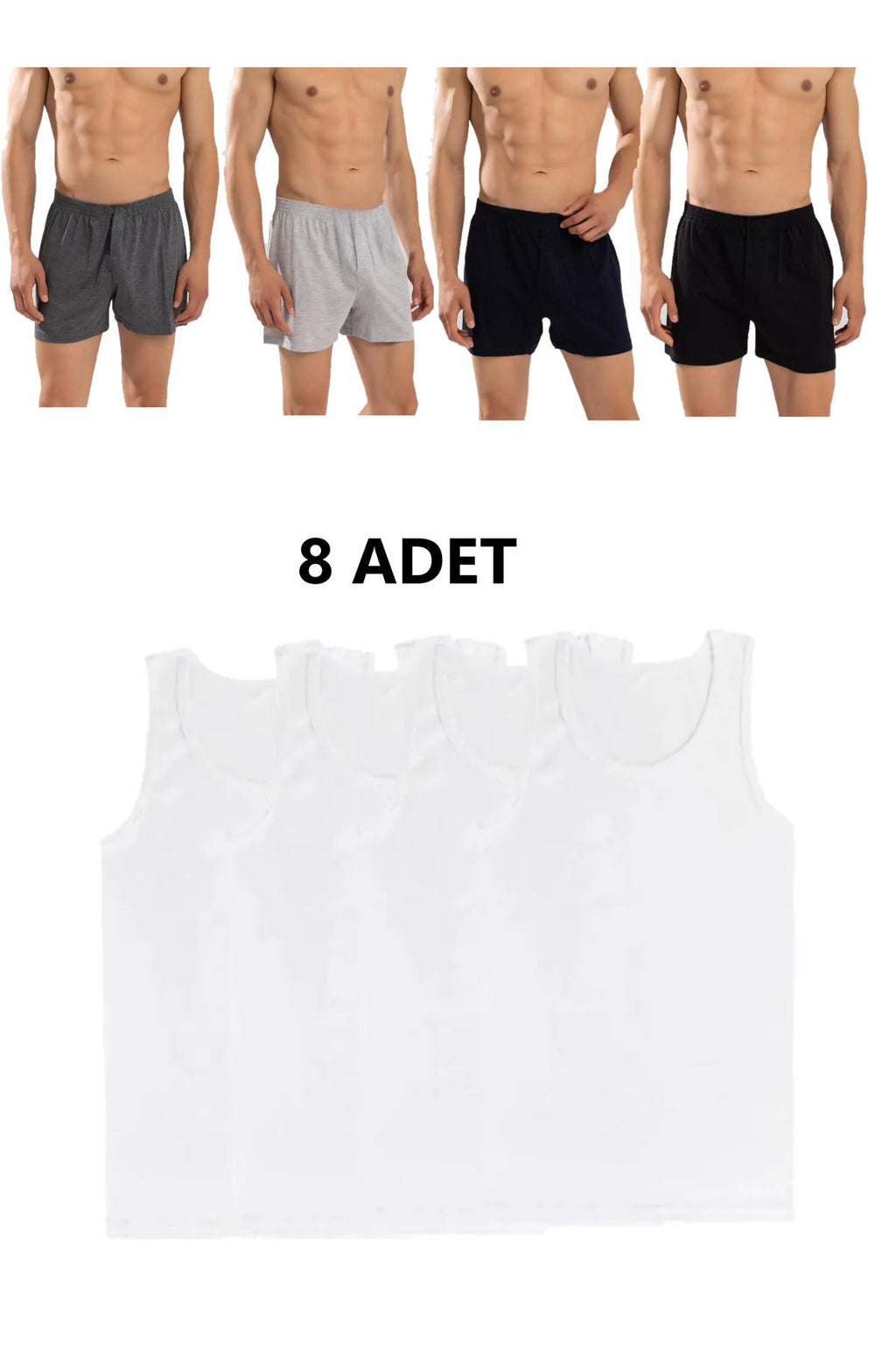 8-Pack Men's Combed Cotton Towel Waist Boxer and Undershirt (4 Undershirts 4 boxers)