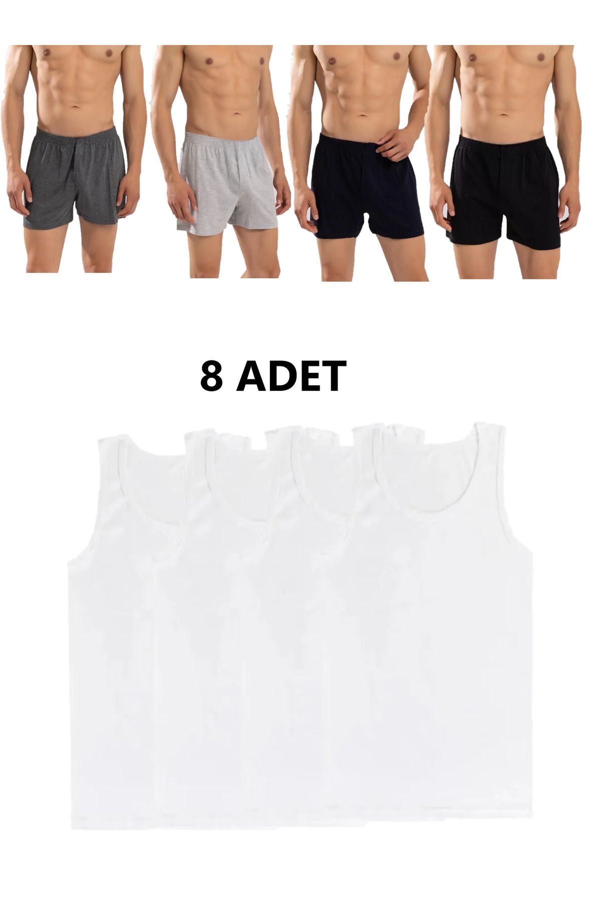 8-Pack Men's Combed Cotton Towel Waist Boxer and Undershirt (4 Undershirts 4 boxers)