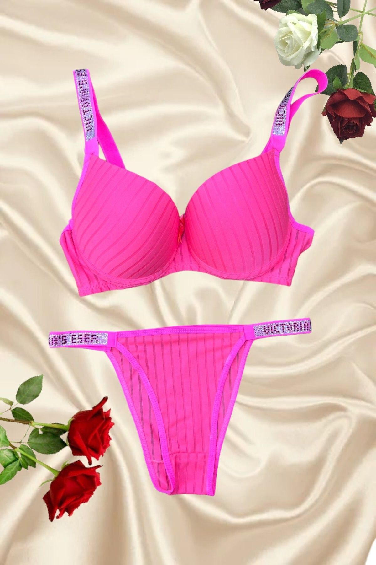 Stone Strap Support Bra Set