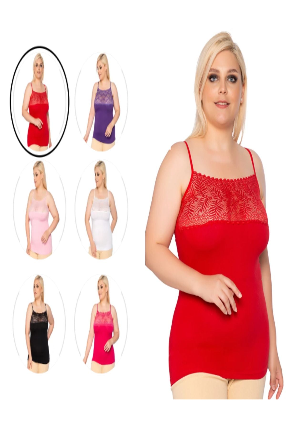 Women's Plus Size 6-Piece Wide Tulle Rope Strap Undershirt Big Size