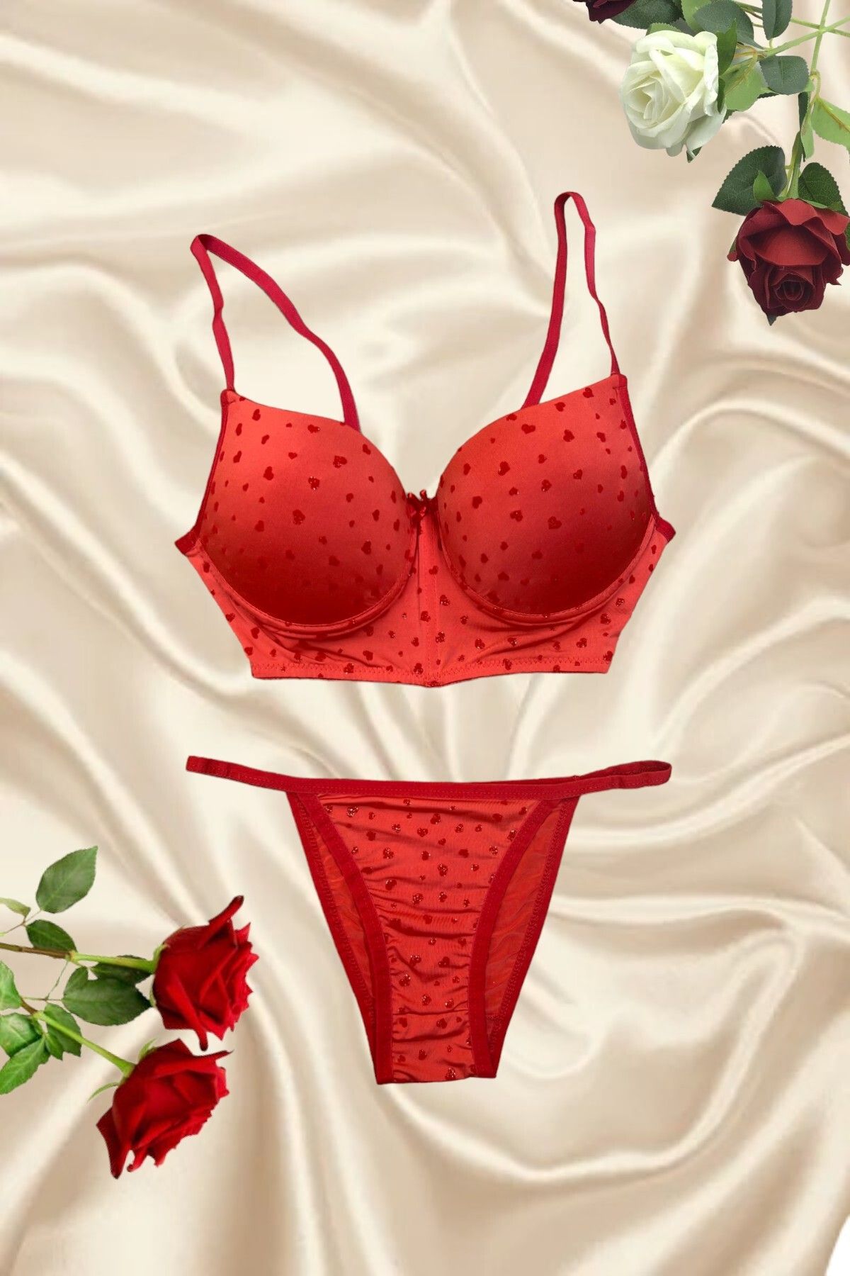 Flock Printed Padded Bra Set