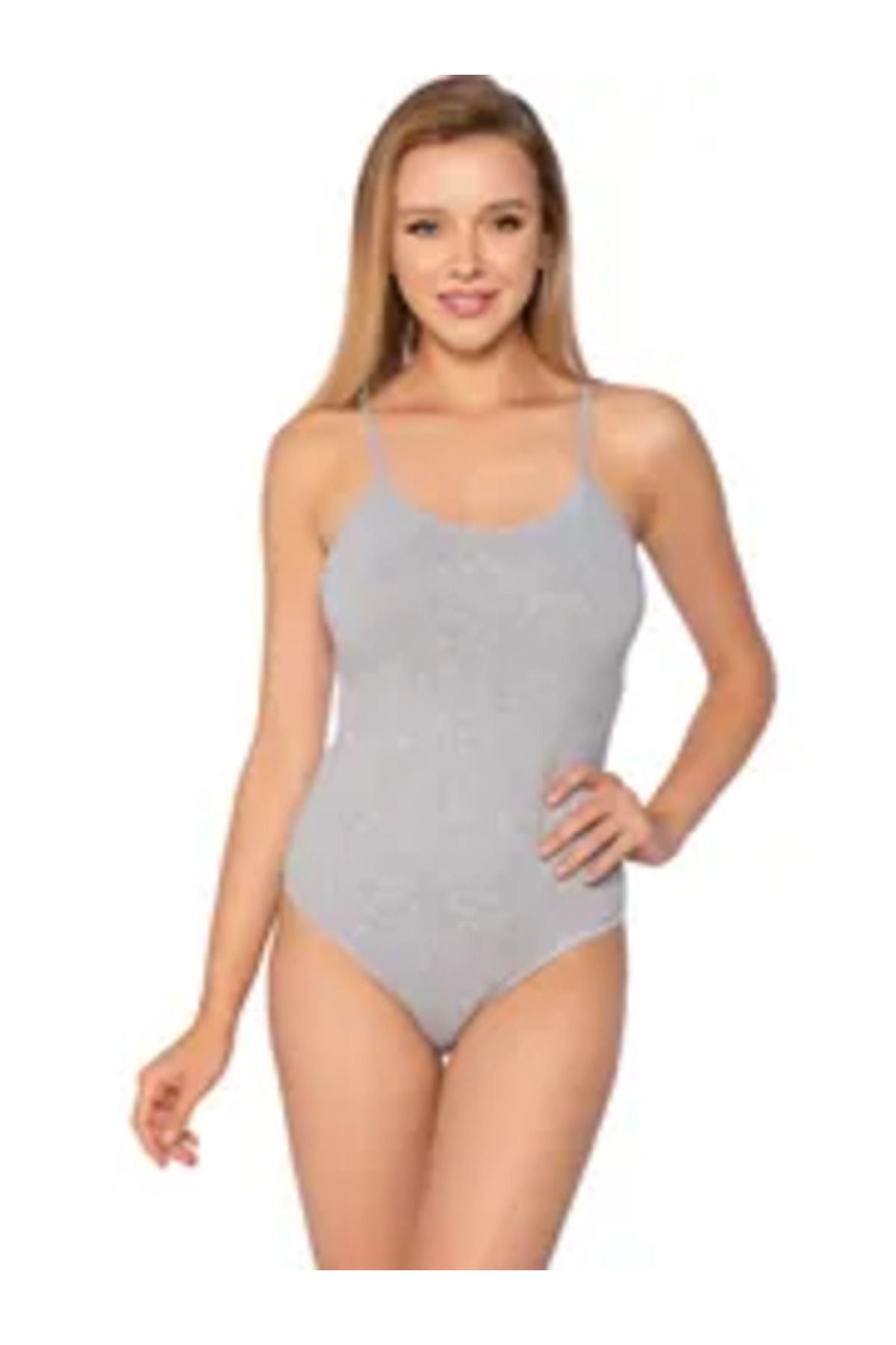 1 Adet Kadın Çıtçıtlı İp Askılı Zıbın Body Gri