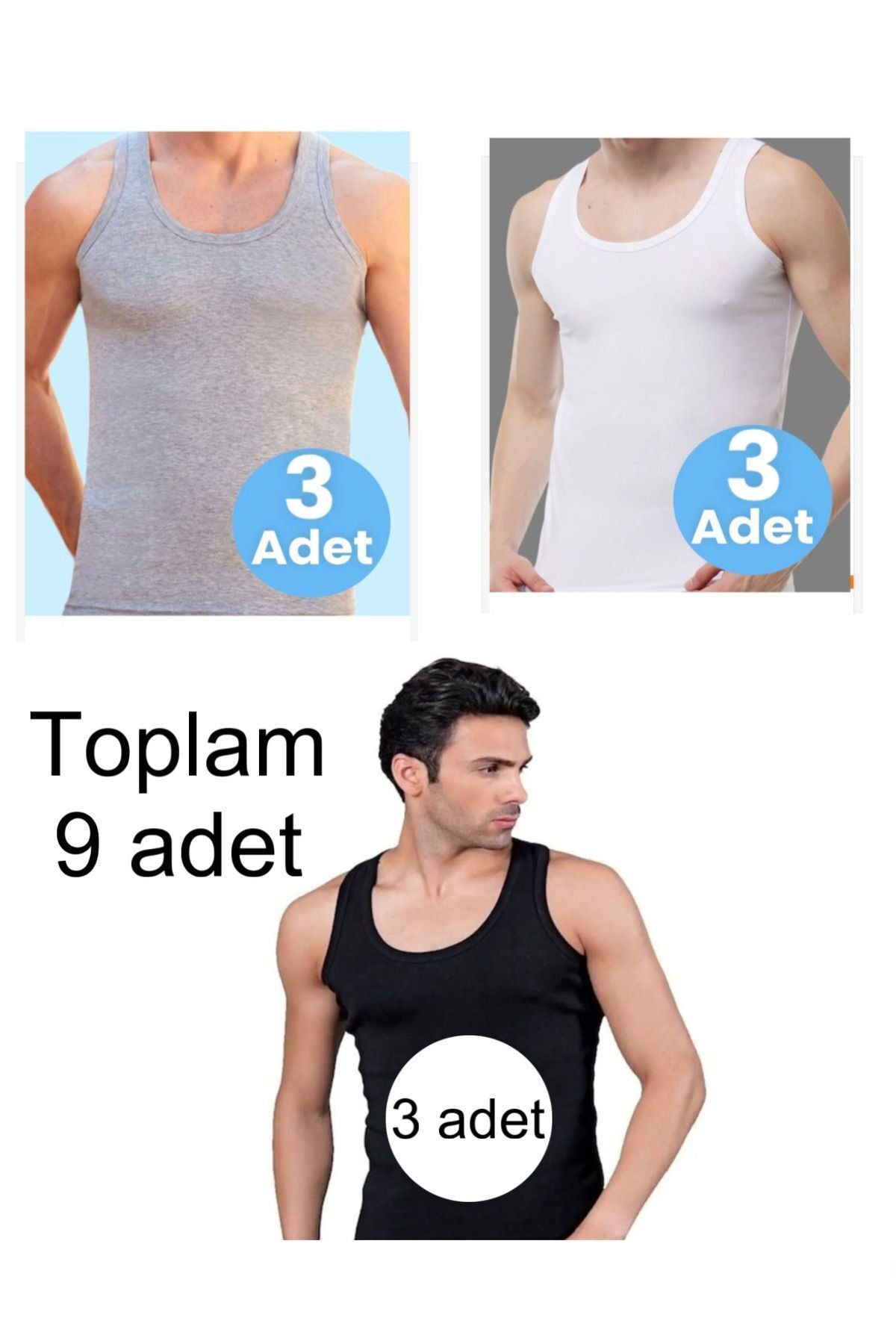 9-PIECE BLACK GRAY WHITE MEN'S UNDERSHIRT
