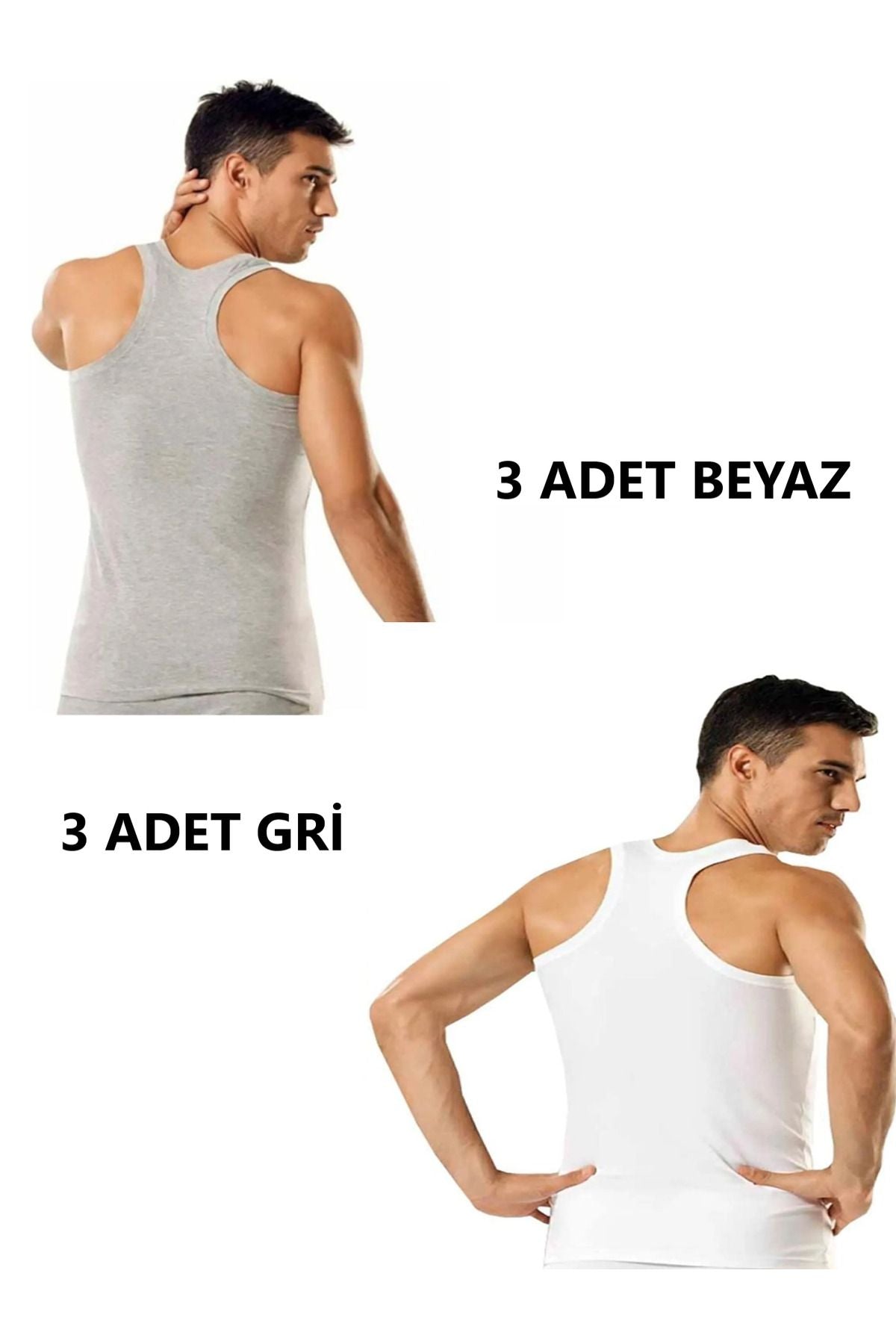 6-Pack Men's Gray White Rib Sportsman (RAMBO) Undershirt 100% Cotton