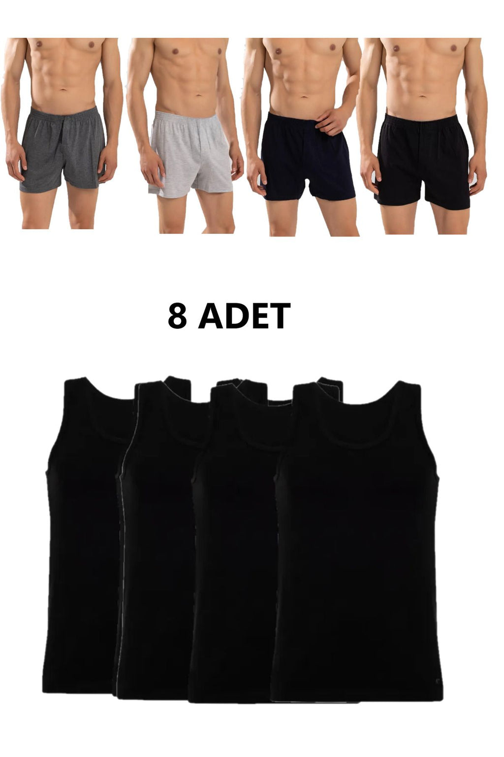 8-Pack Men's Combed Cotton Towel Waist Boxer and Undershirt (4 Undershirts 4 boxers)