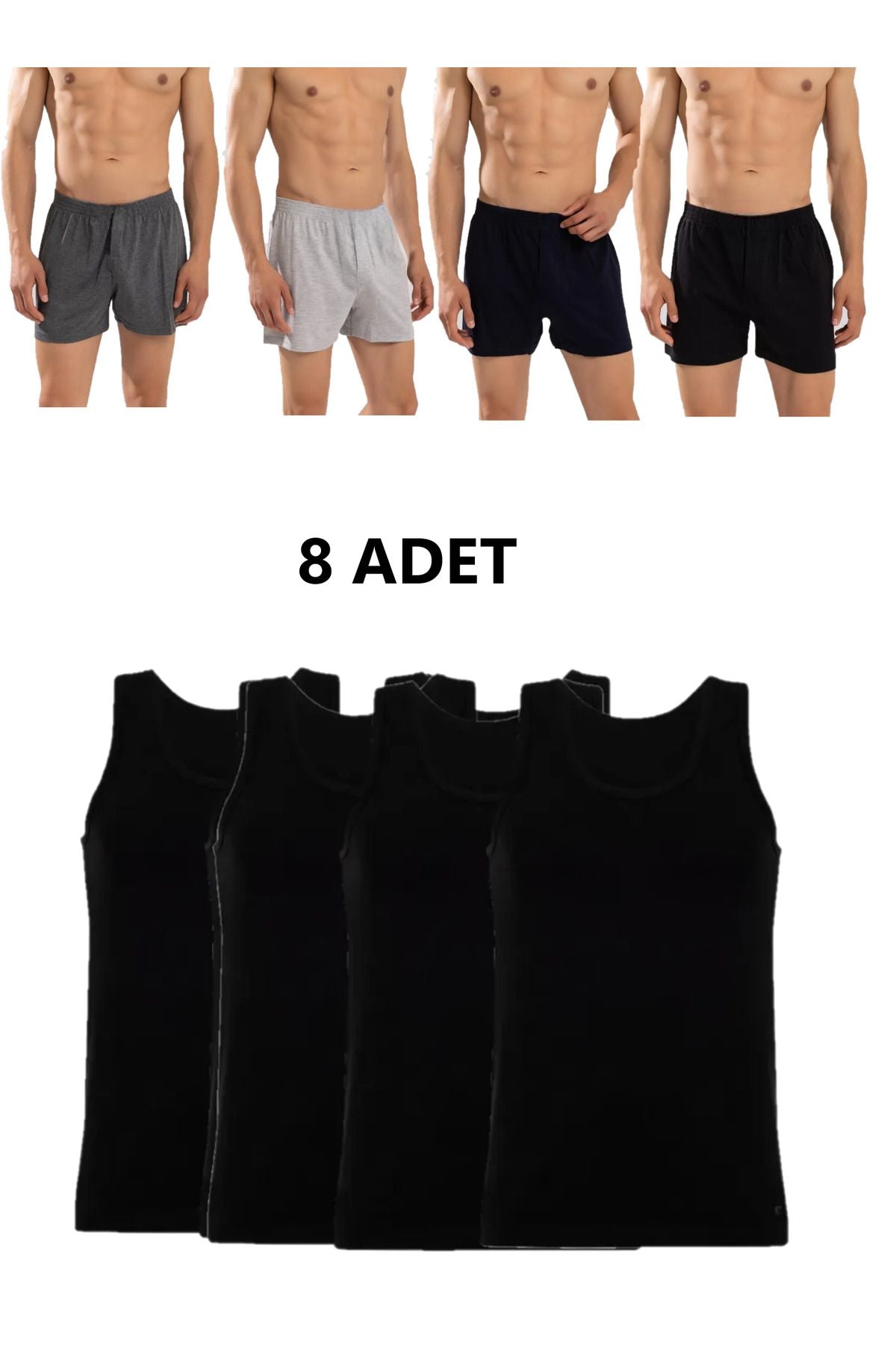 8-Pack Men's Combed Cotton Towel Waist Boxer and Undershirt (4 Undershirts 4 boxers)