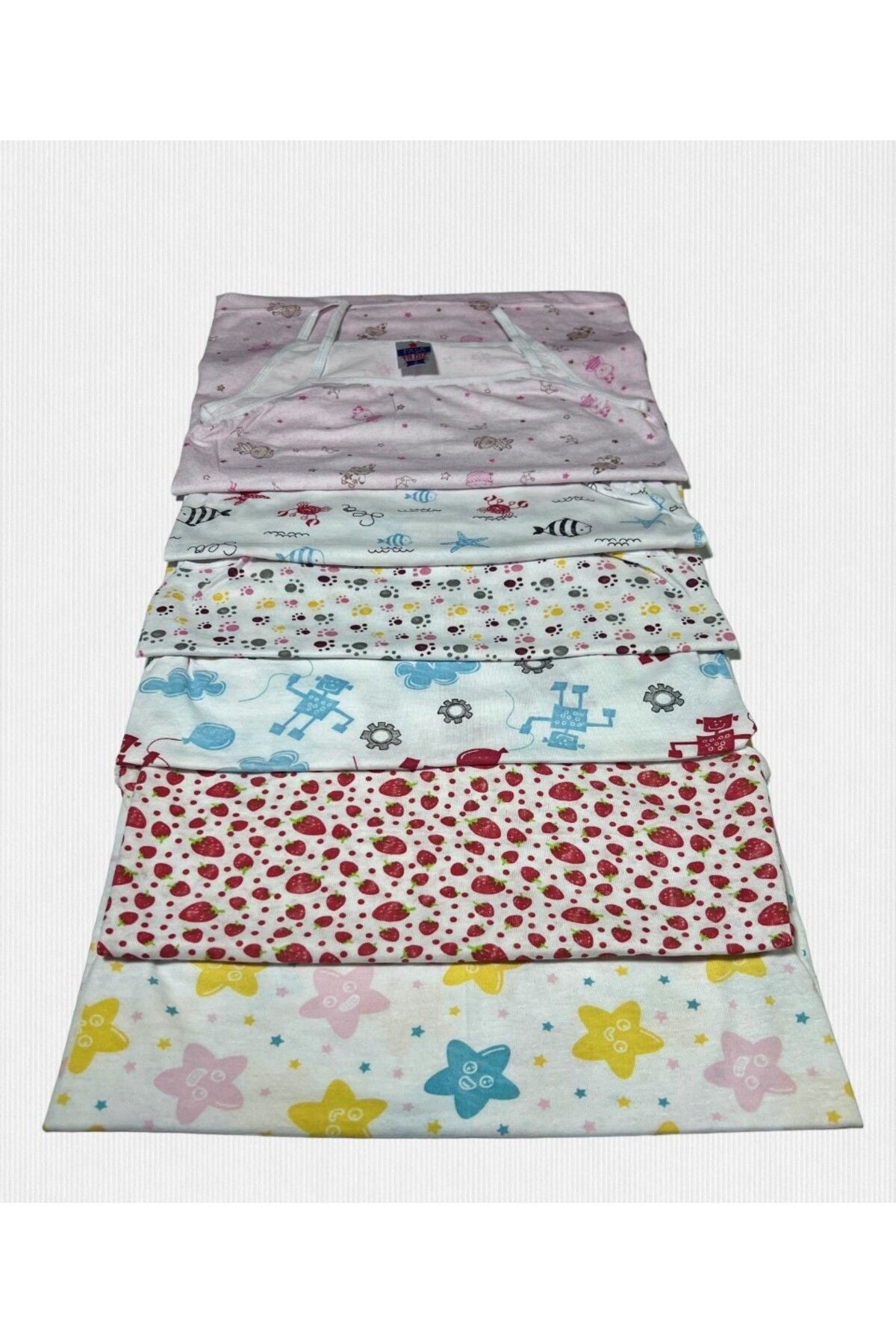 6-Patterned Rope Strap Girls Undershirt