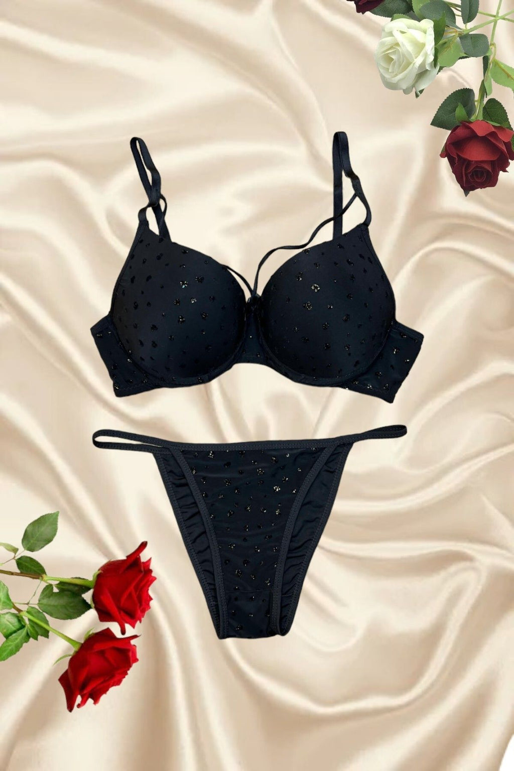 Flock Printed Padded Bra Set
