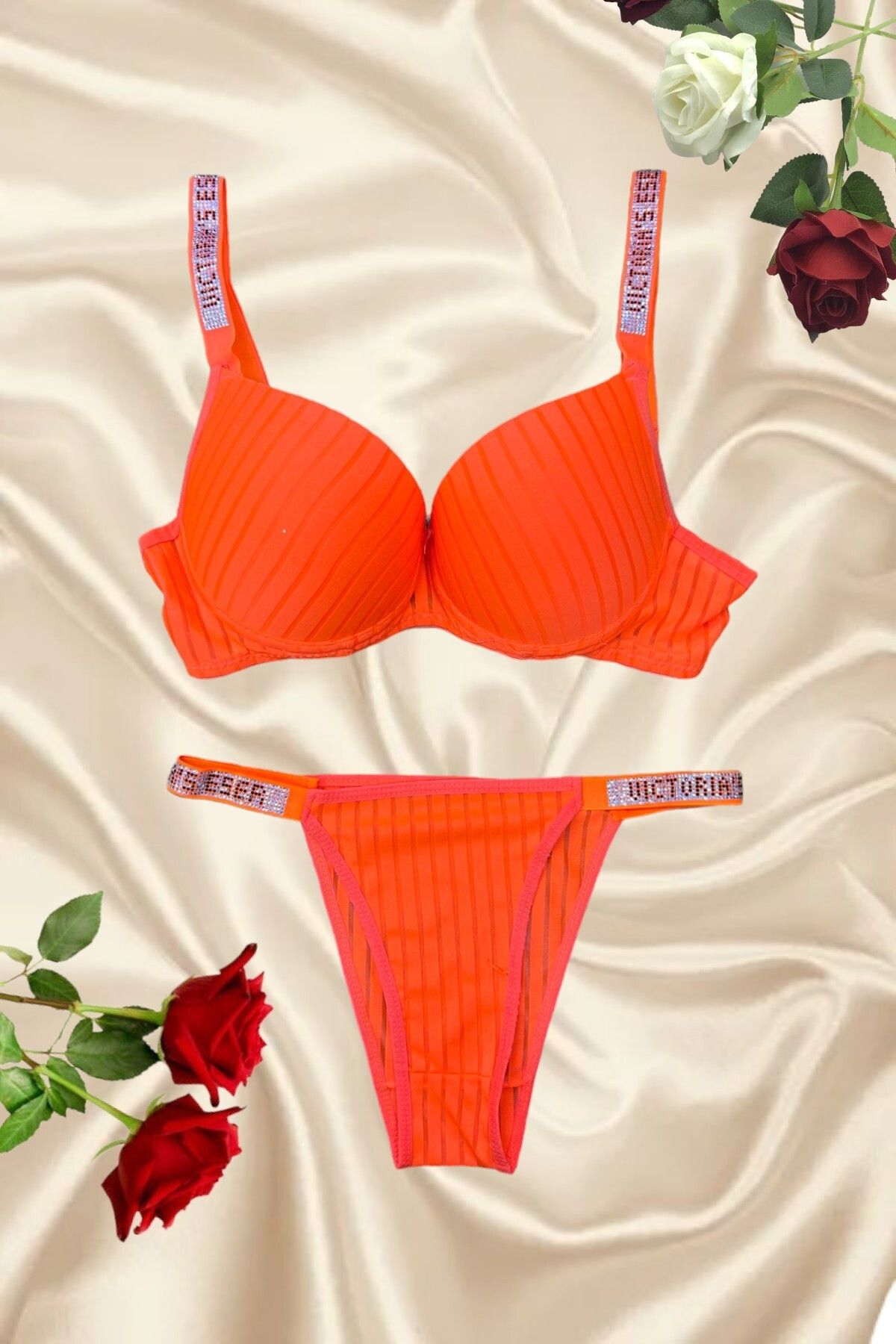 Stone Strap Support Bra Set