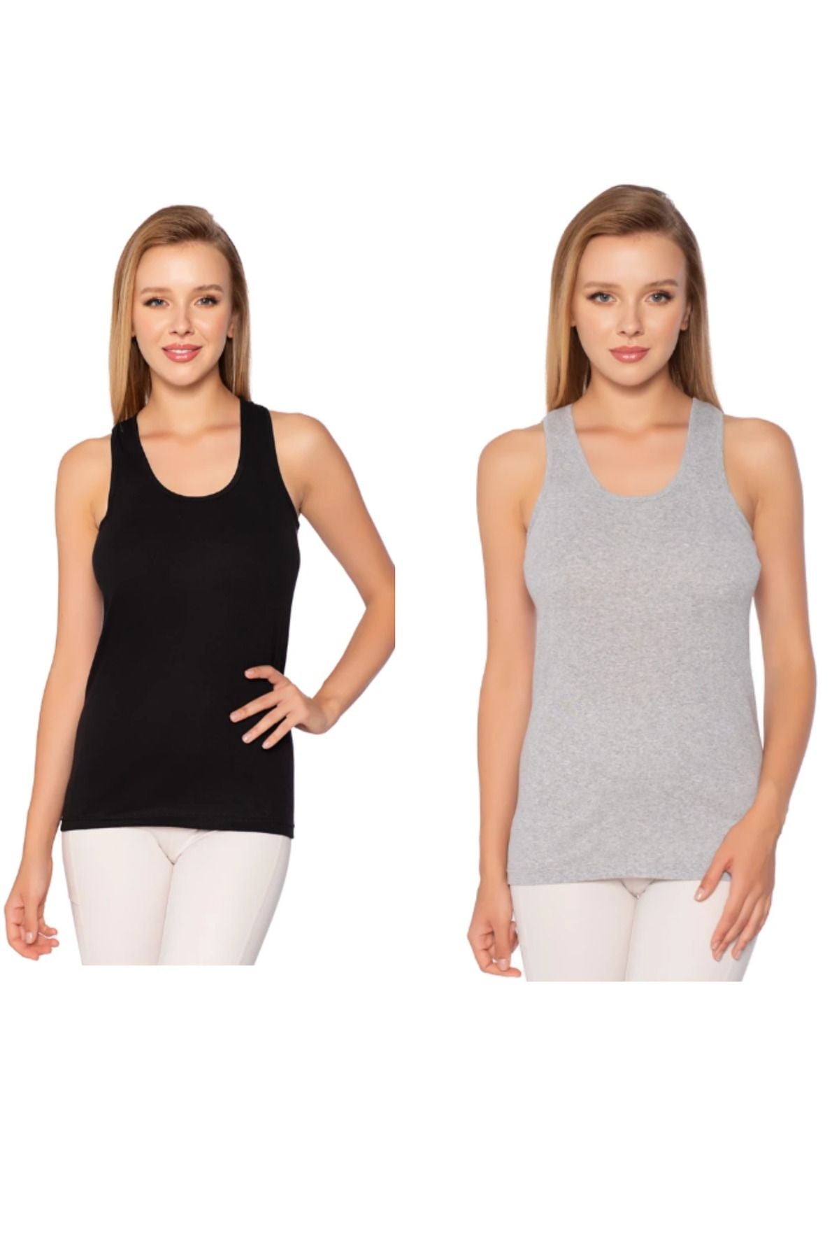 Women's Rib Wide Strap Plain Bias Undershirt 6-Pack Gray-Black