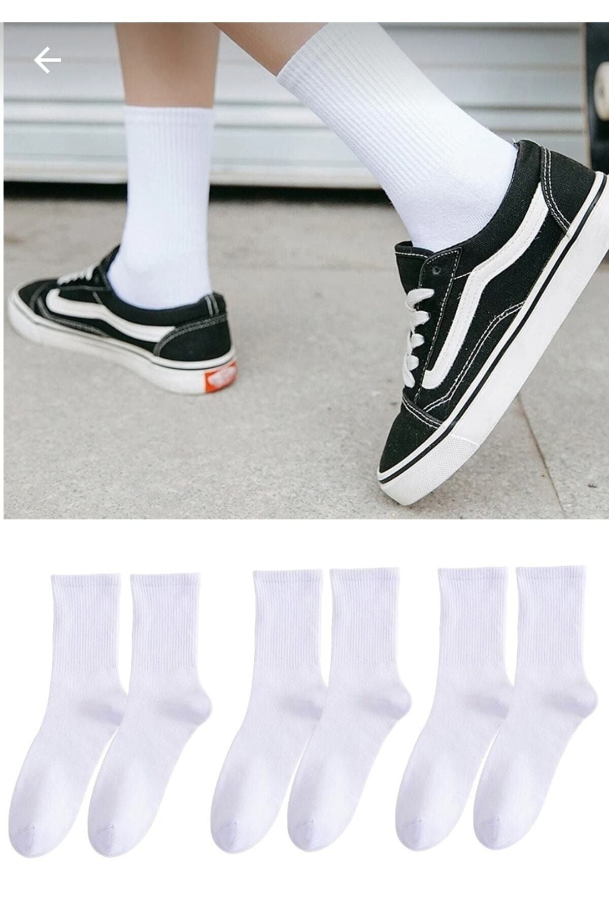 12'li Unisex Çizgisiz Beyaz Pamuklu Çorap