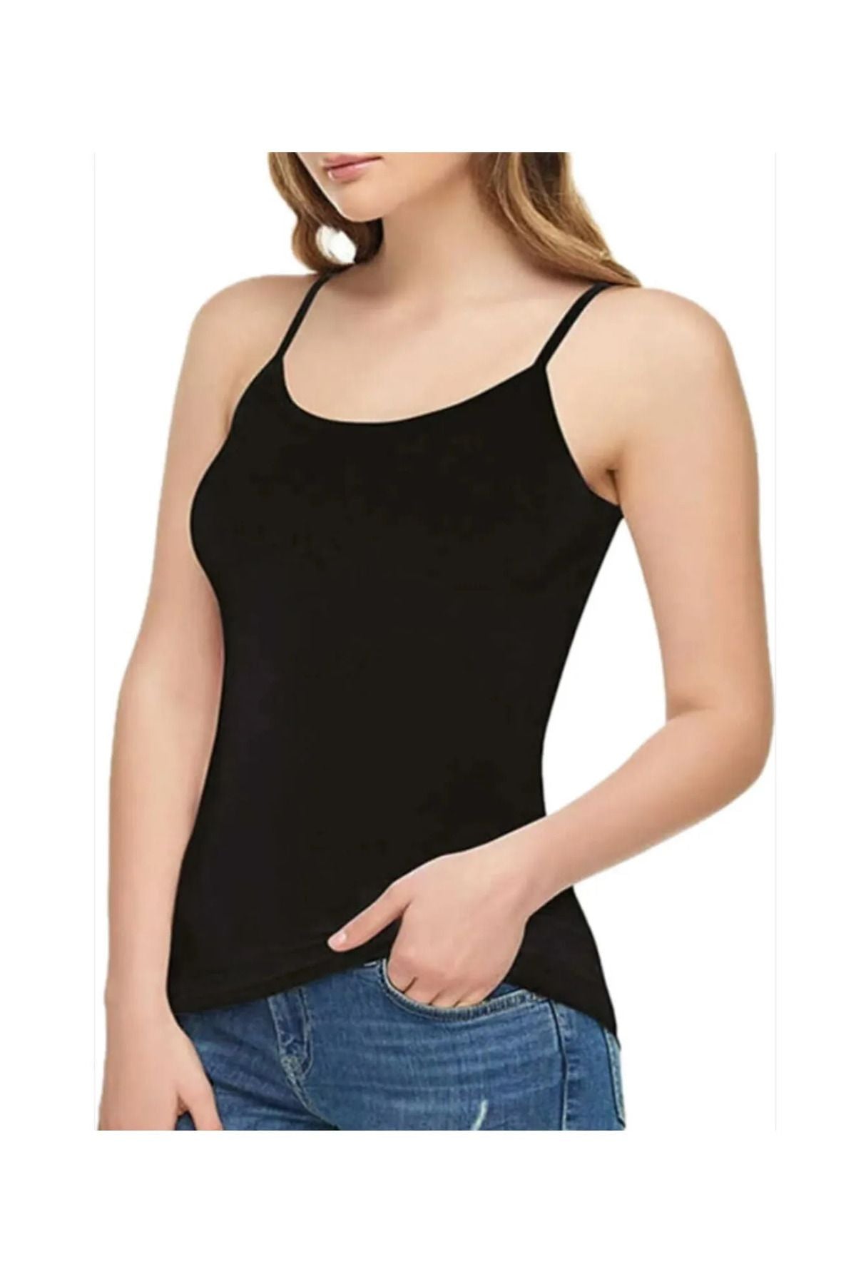 Women's Strappy Ribbed Undershirt 6-Pack Black