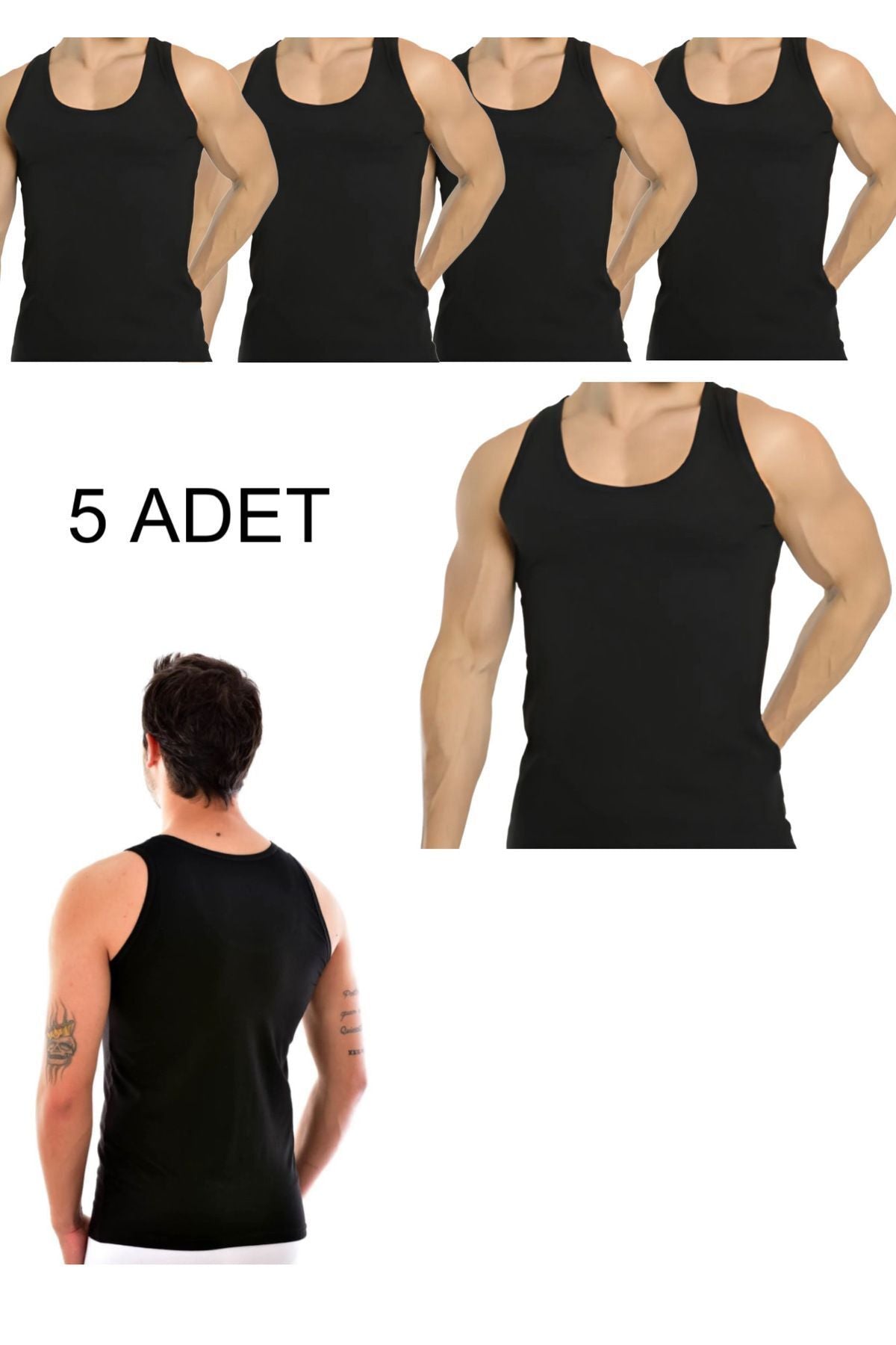 5-PIECE BLACK MEN'S UNDERSHIRT