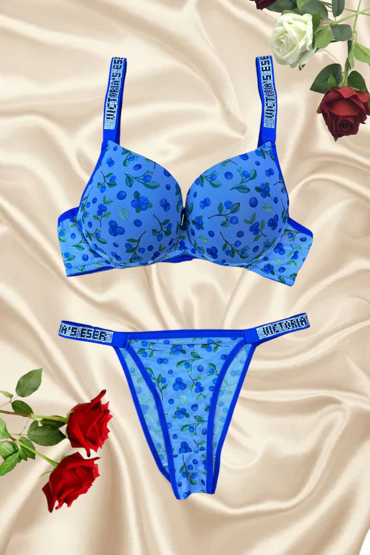 Stone Strap Support Bra Set