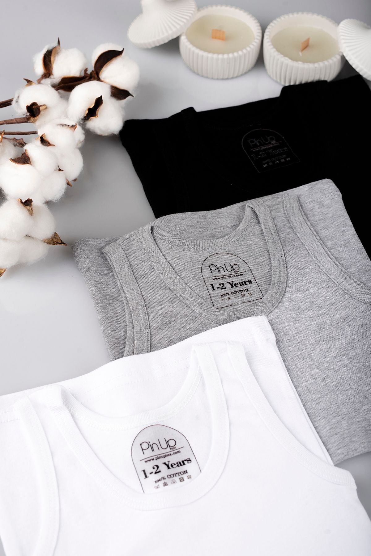 3-Pack 100% Cotton White Black Gray Kids Undershirt