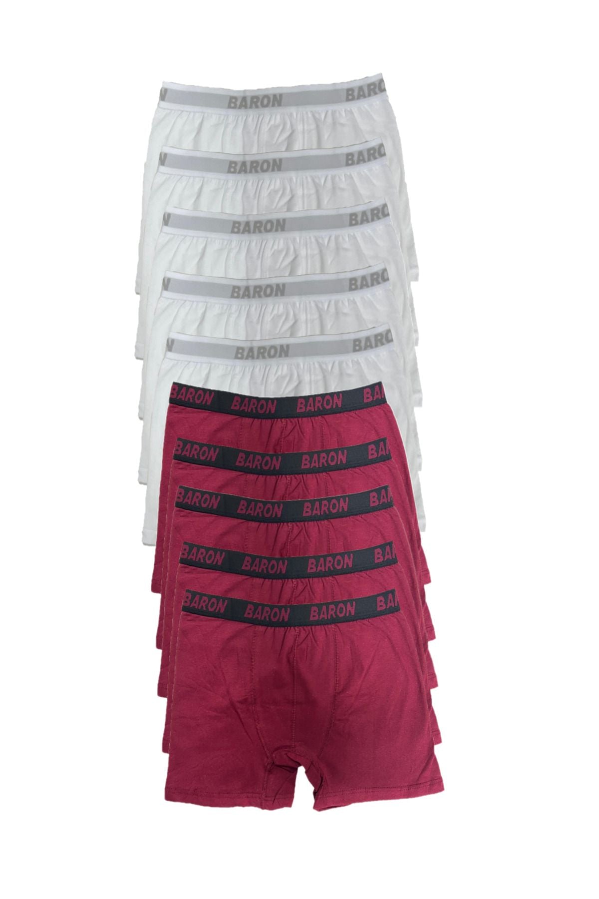 10 Adet Ekonomik Likralı Boxer Short Beyaz-bordo