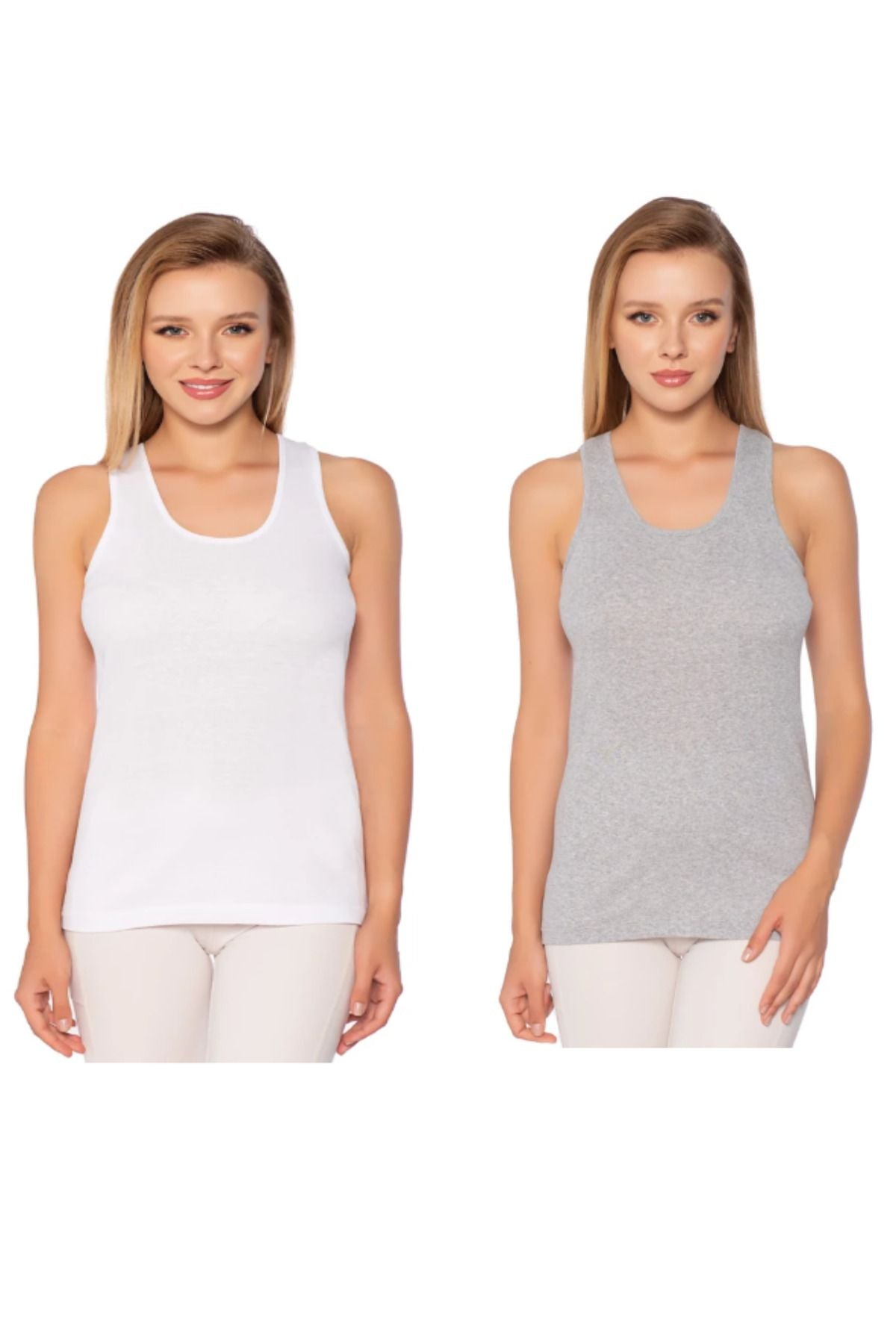 Women's Rib Wide Strap Plain Bias Undershirt 6-Pack White-Grey