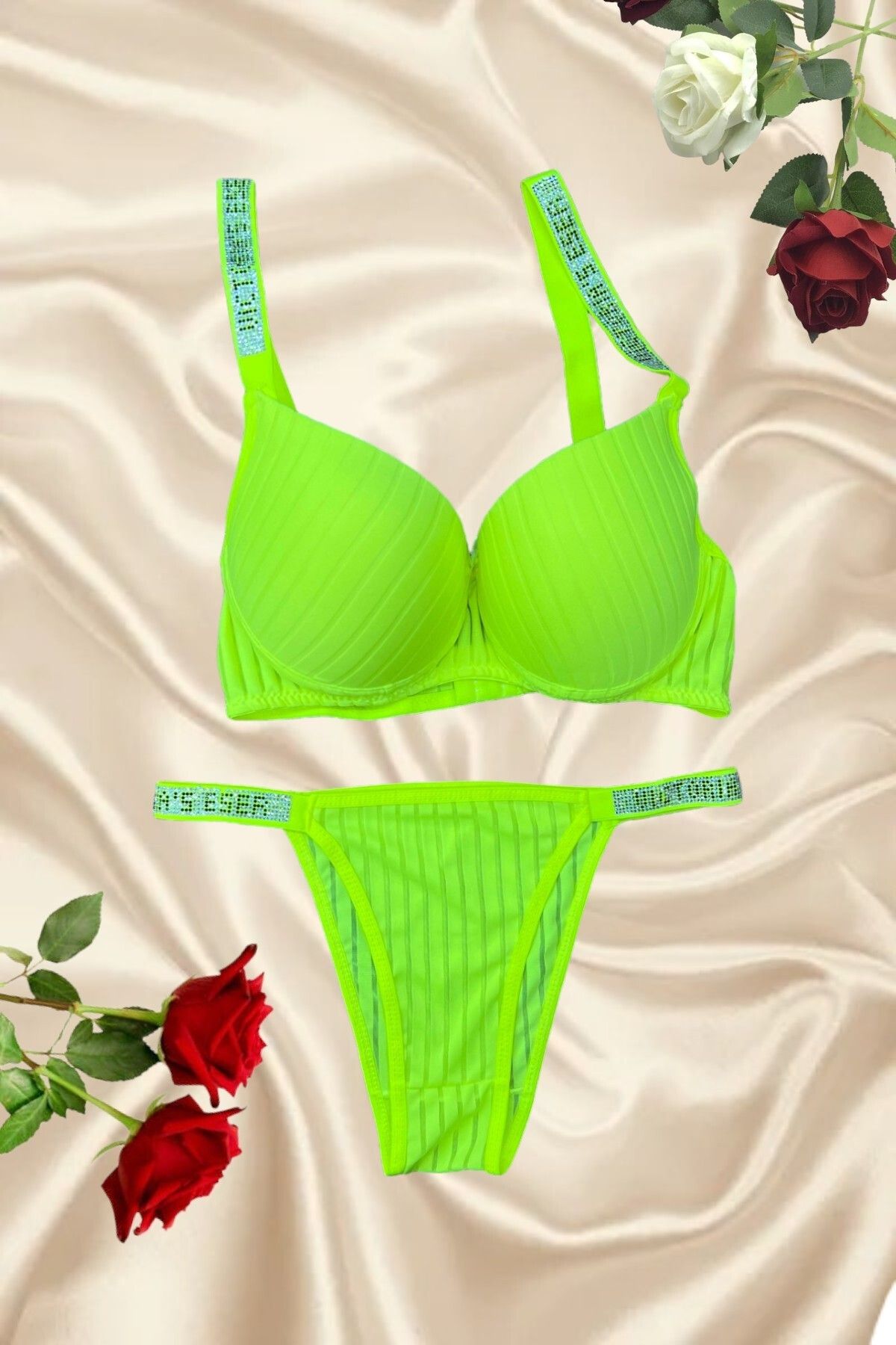 Stone Strap Support Bra Set