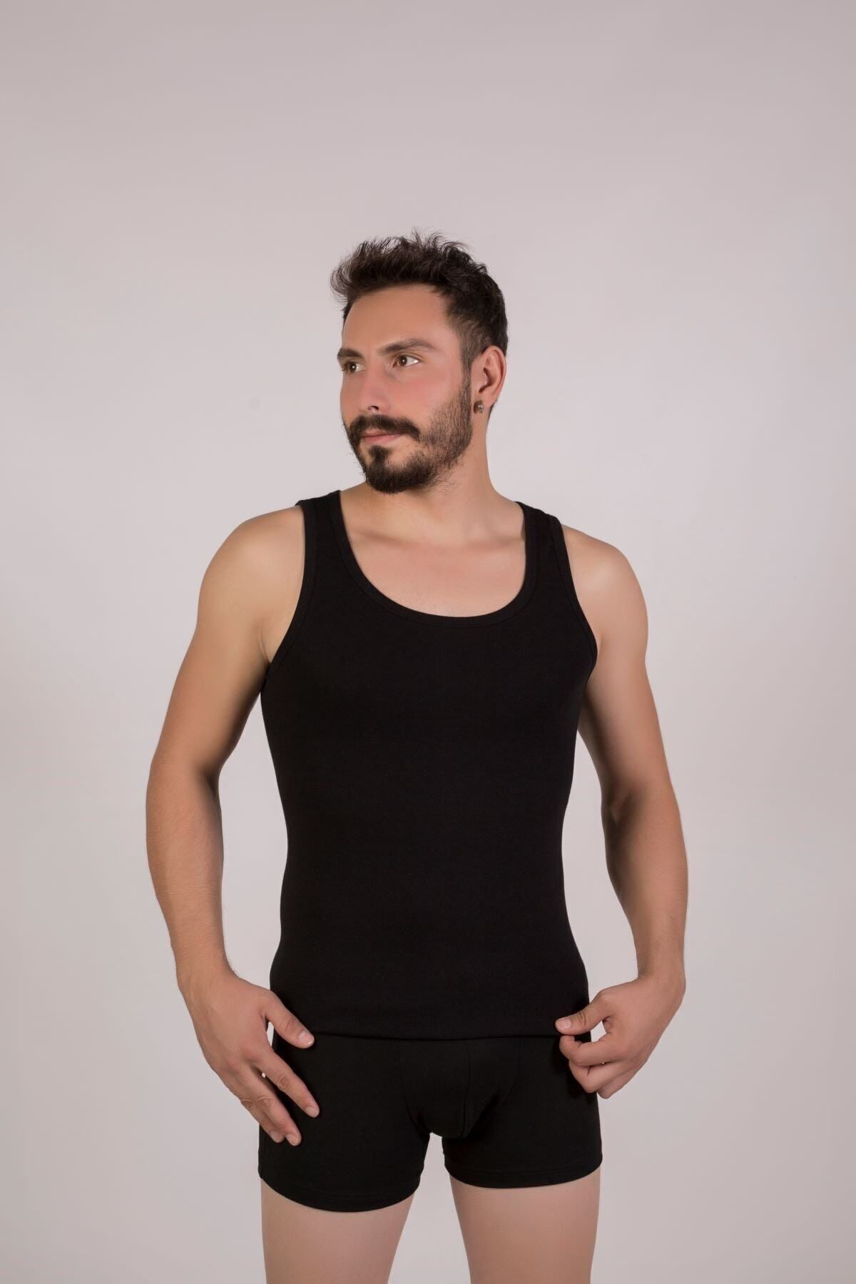 3-Pack 100% Cotton Men's Black Rib Undershirt