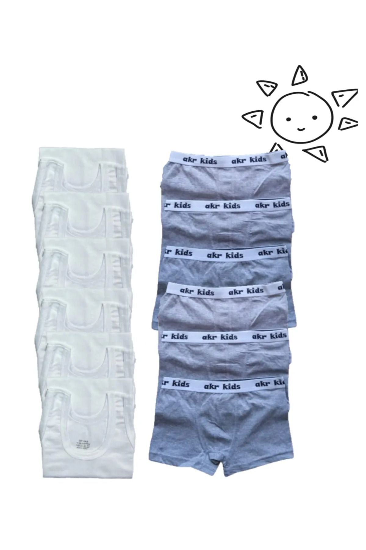 12-Piece Boys Undershirt Boxer Set 6 Undershirts 6 Boxers Gray