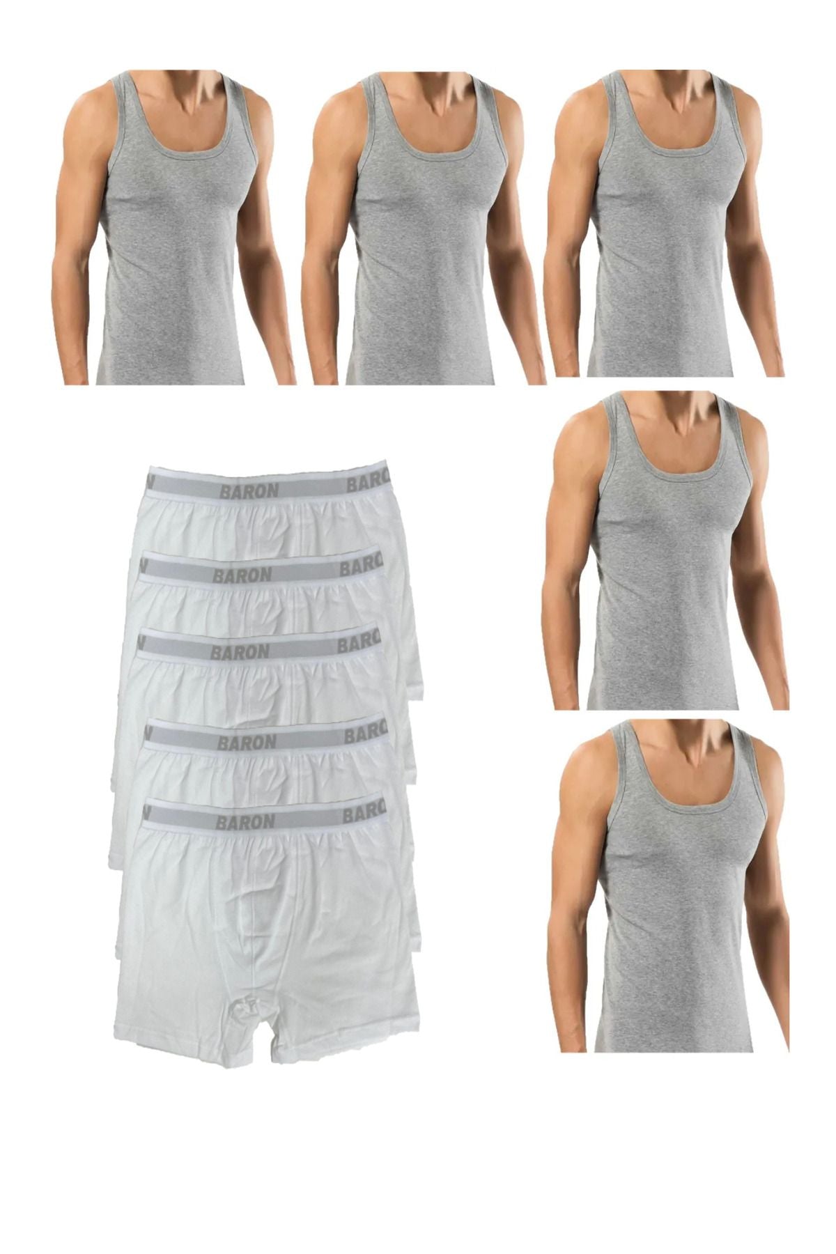10 Parça Atlet Ve Boxer Takımı Ekonomik Paket 5 Beyaz Boxer 5 Gri Atlet