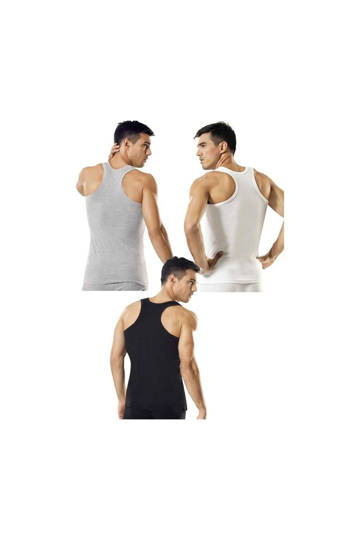 Men's Sports Undershirt Black White Gray 3 Pieces