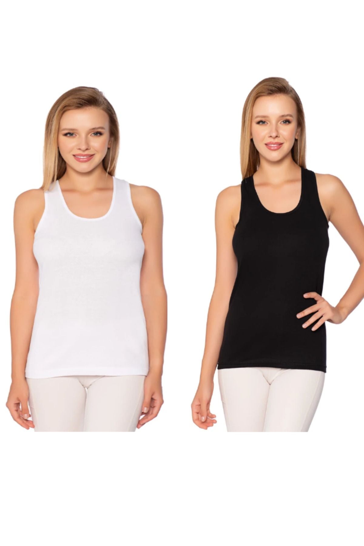 Women's Rib Wide Strap Plain Bias Undershirt 6-Pack White-Black