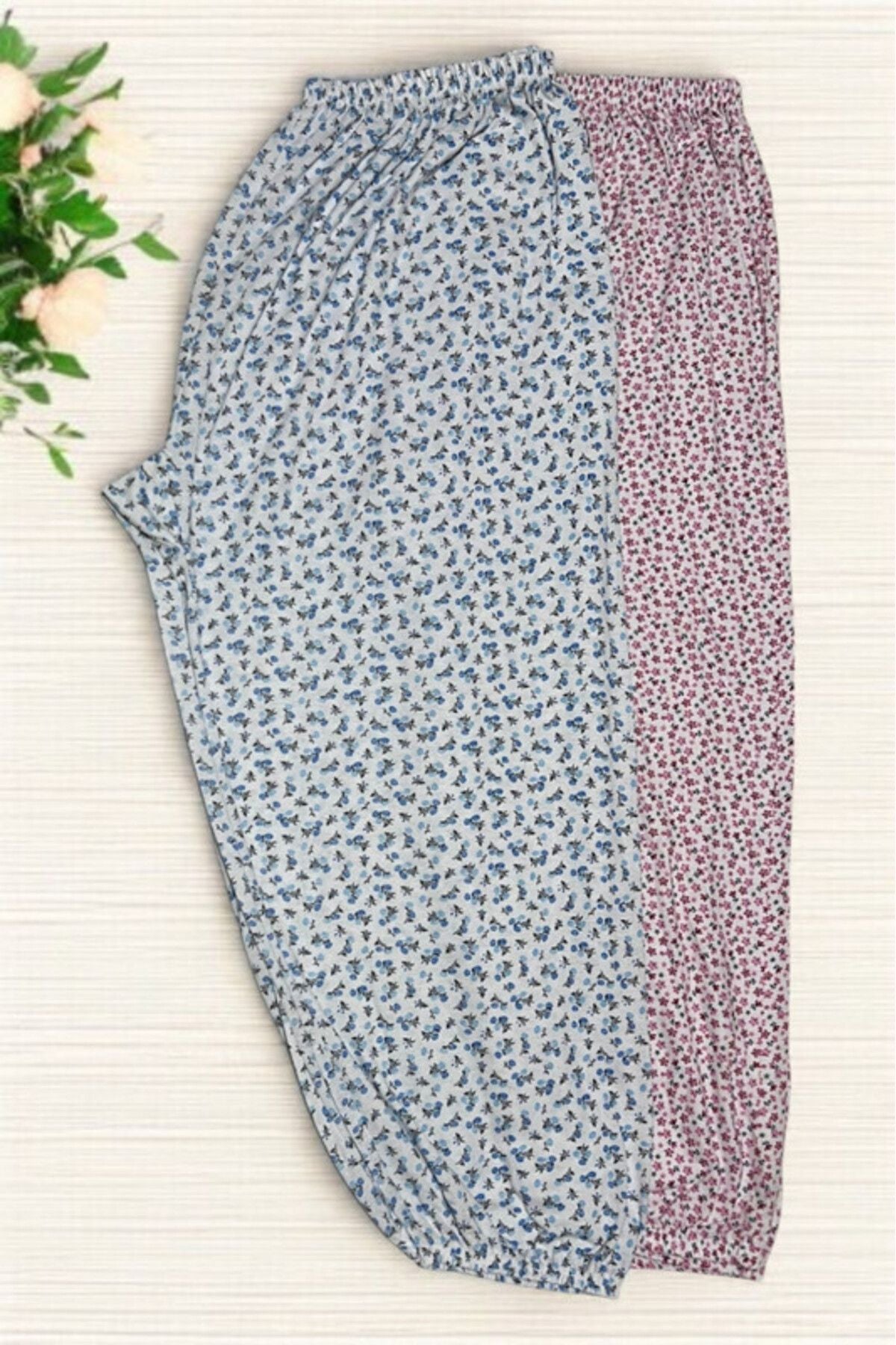 2 Adet Kadın Desenli Uzun Lastikli Pijama Altı Yazlık