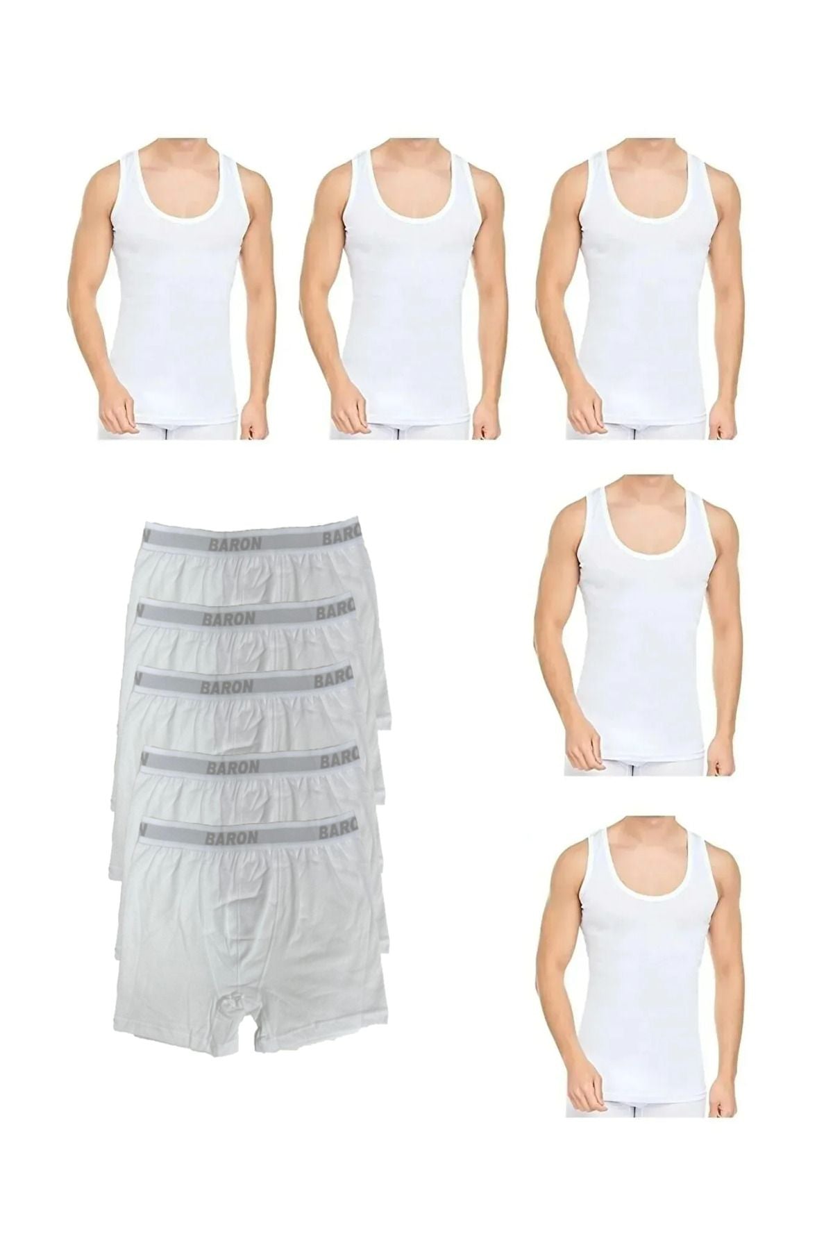 10 Parça Atlet Ve Boxer Takımı Ekonomik Paket 5 Beyaz Boxer 5 Beyaz Atlet