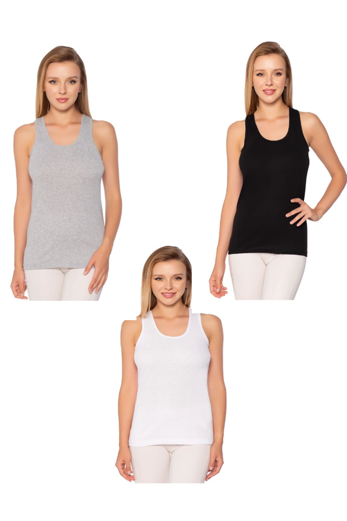 Women's Rib Wide Strap Plain Bias Undershirt 6-Pack White - Gray - Black