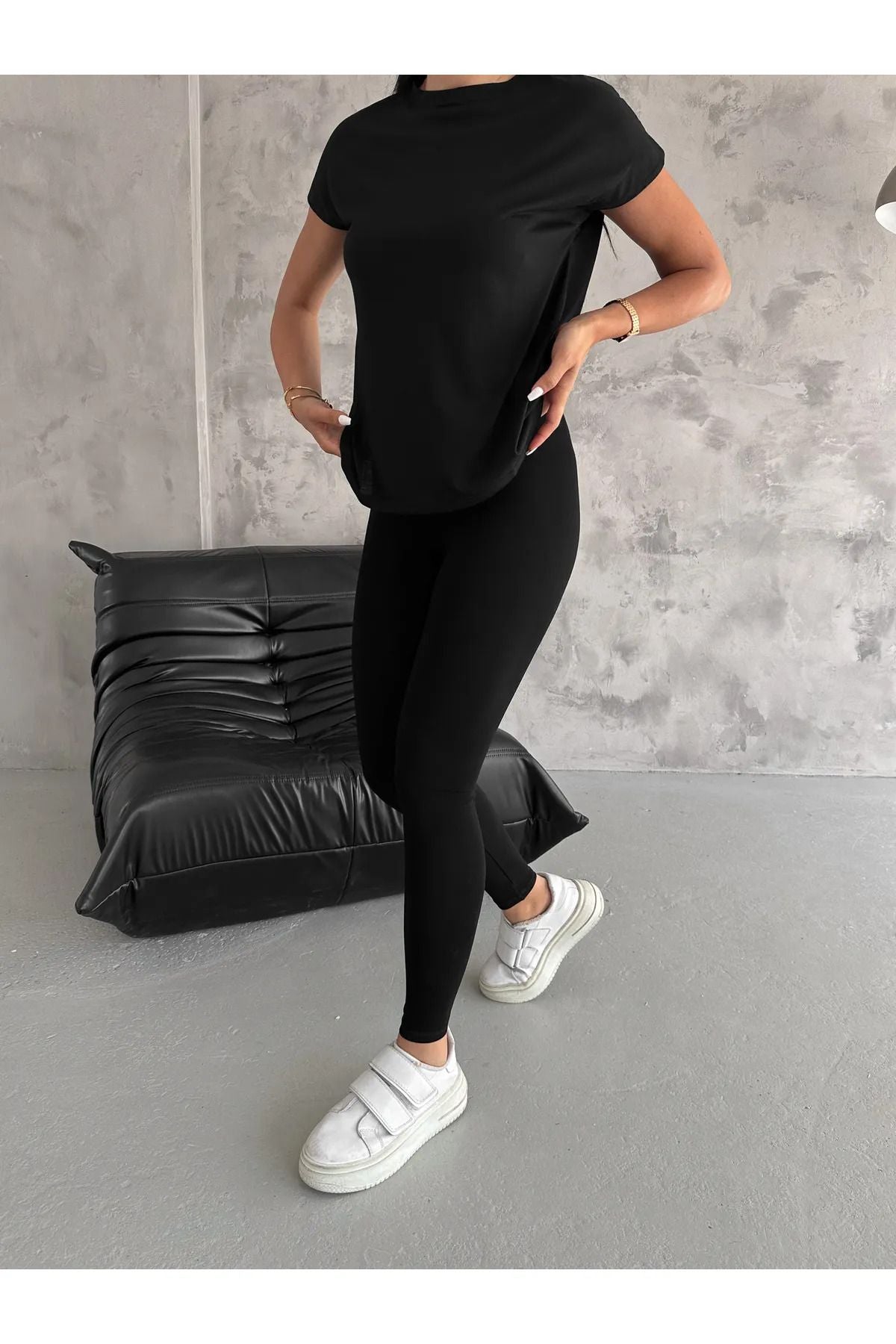 Women's Soft Black Viscose Elastic Waist Leggings Black
